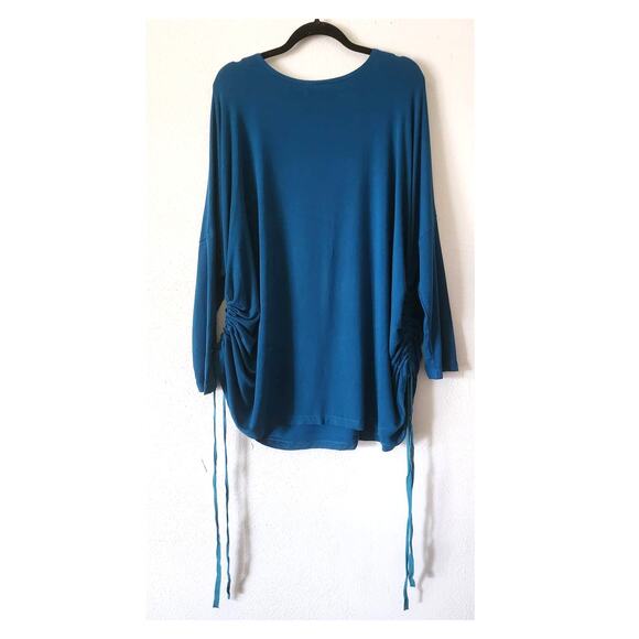 Bryn Walker Inman Ruched Long Sleeve Tunic Top Teal XL - Picture 2 of 8
